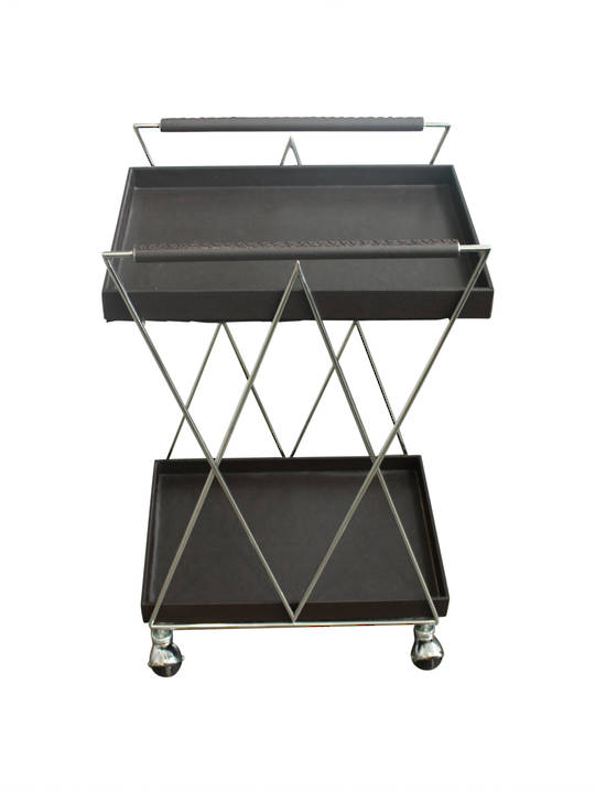 BROWN PU LEATHER BARCART TROLLEY